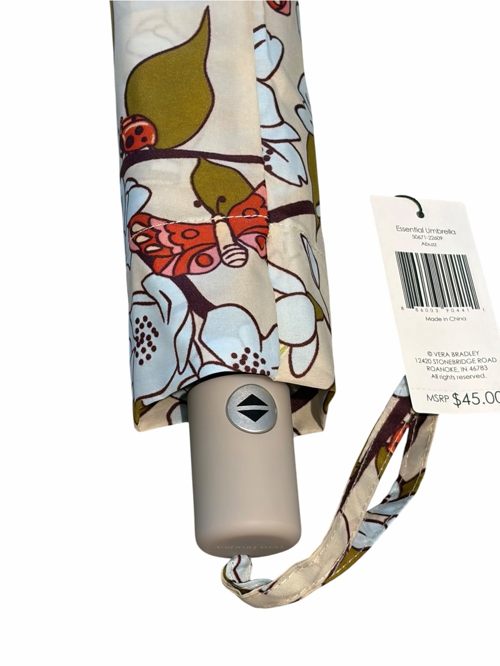 Vera Bradley Abuzz Print Ladybug Butterfly Blue Green Auto Open & Close Umbrella - Picture 2 of 7